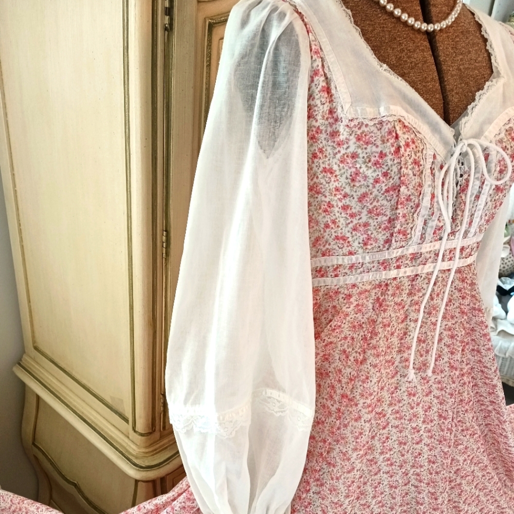 RARE 70S COTTON PINK CALICO "GUNNE SAX" PRAIRIE ! - Picture 15 of 16